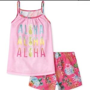 Girls 2 Piece Cami and Short Sleep Pajama Set, Pink Aloha Kids Pajamas Set